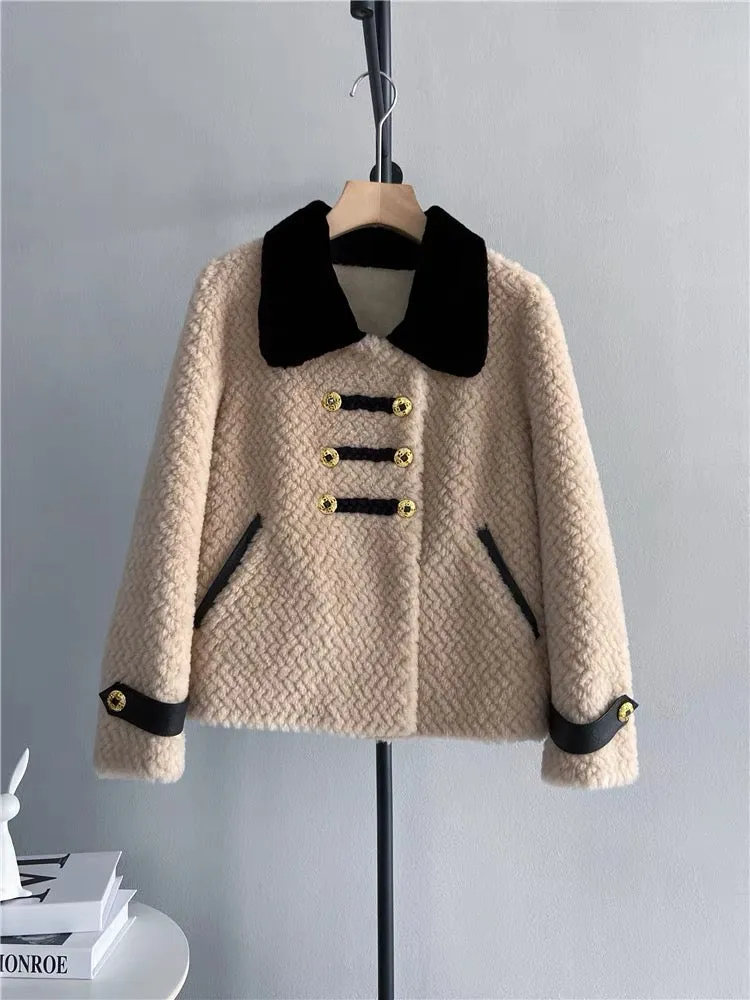 2023 new woven all-wool loose fur coat short fashion composite fur one-piece coat for women autumn and winter T3465