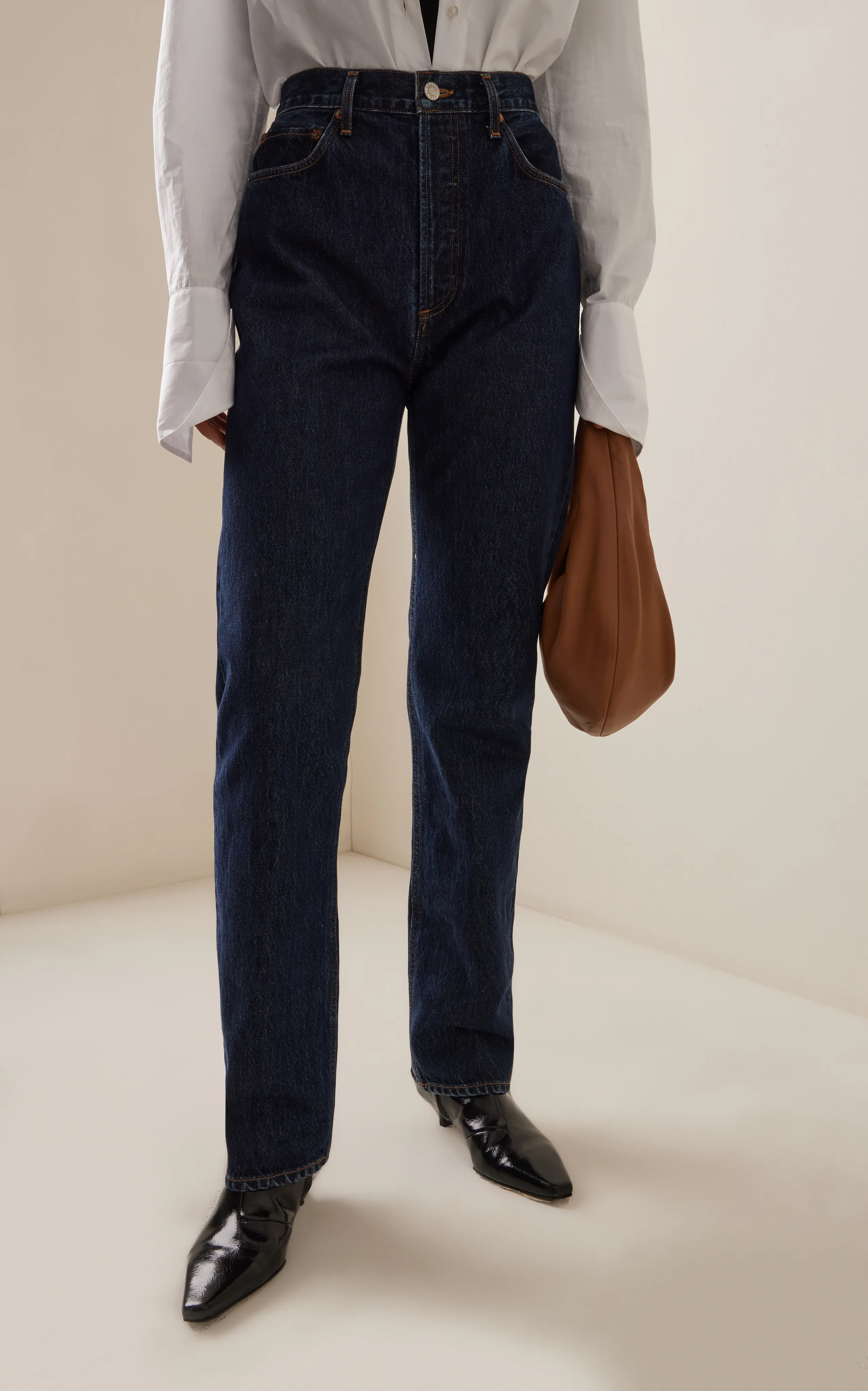 Agolde 90s Pinch Waist Long Rigid High-Rise Straight-Leg Jeans