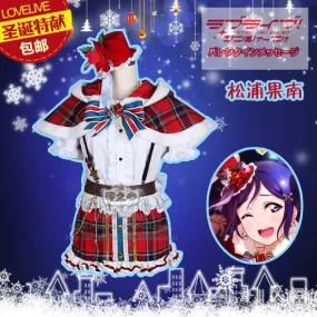 Aqours Love live sunshine! kanan Matsuura Christmas Cosplay Costume New Year Dress Shirt+Skirt+Cape+Hat+Tie+Socks+Gloves