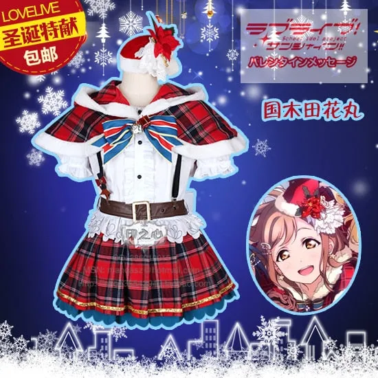 Aqours Love live sunshine! Kunikida Hanamaru Christmas Cosplay Costume New Year Dress Shirt+Skirt+Cape+Hat+Tie+Socks+Gloves