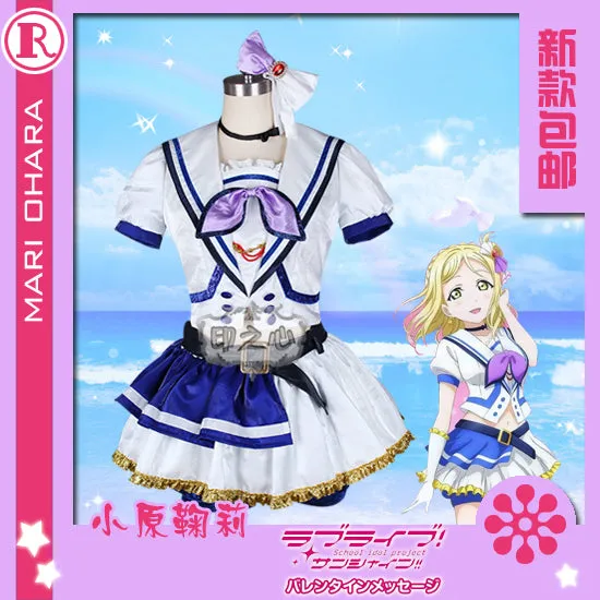 Aqours love live sunshine Mari Ohara Stage Dress Christmas Cosplay Costume New Year Dress Shirt+Skirt+Pants+Tie+Gloves+Socks