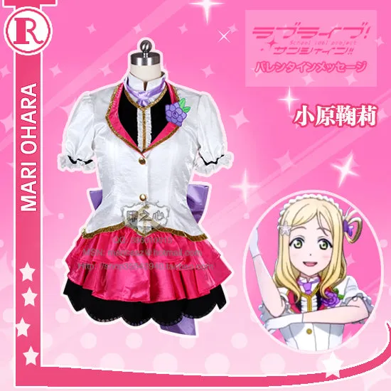 Aqours love live sunshine Mari Ohara Stage Dress Christmas Cosplay Costume New Year Dress Shirt+Skirt+Vest+Coat+Tie+Gloves+Socks