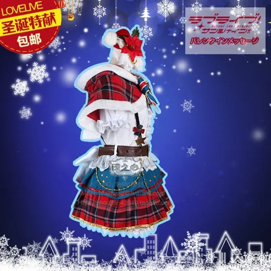 Aqours Love live sunshine! Tsushima Yoshiko  Christmas Cosplay Costume New Year Dress Shirt+Skirt+Cape+Hat+Tie+Gloves+Socks