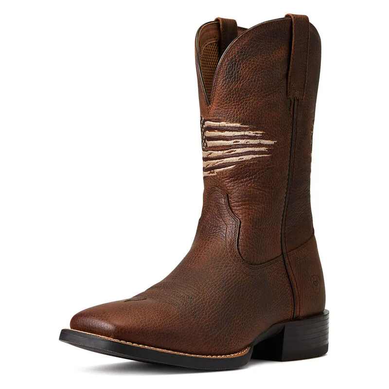 Ariat Mens Sport All Country Western Boot- Cliff Brown/American Flag