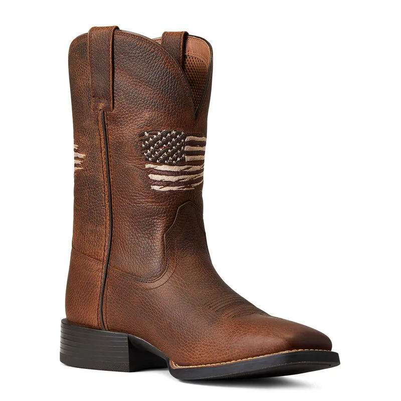 Ariat Mens Sport All Country Western Boot- Cliff Brown/American Flag