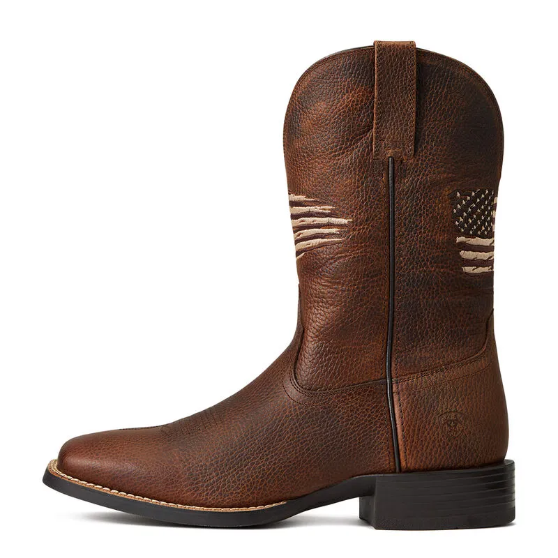 Ariat Mens Sport All Country Western Boot- Cliff Brown/American Flag