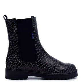 Atlanta Mocassin Mirage Black Croc Zipper Boot