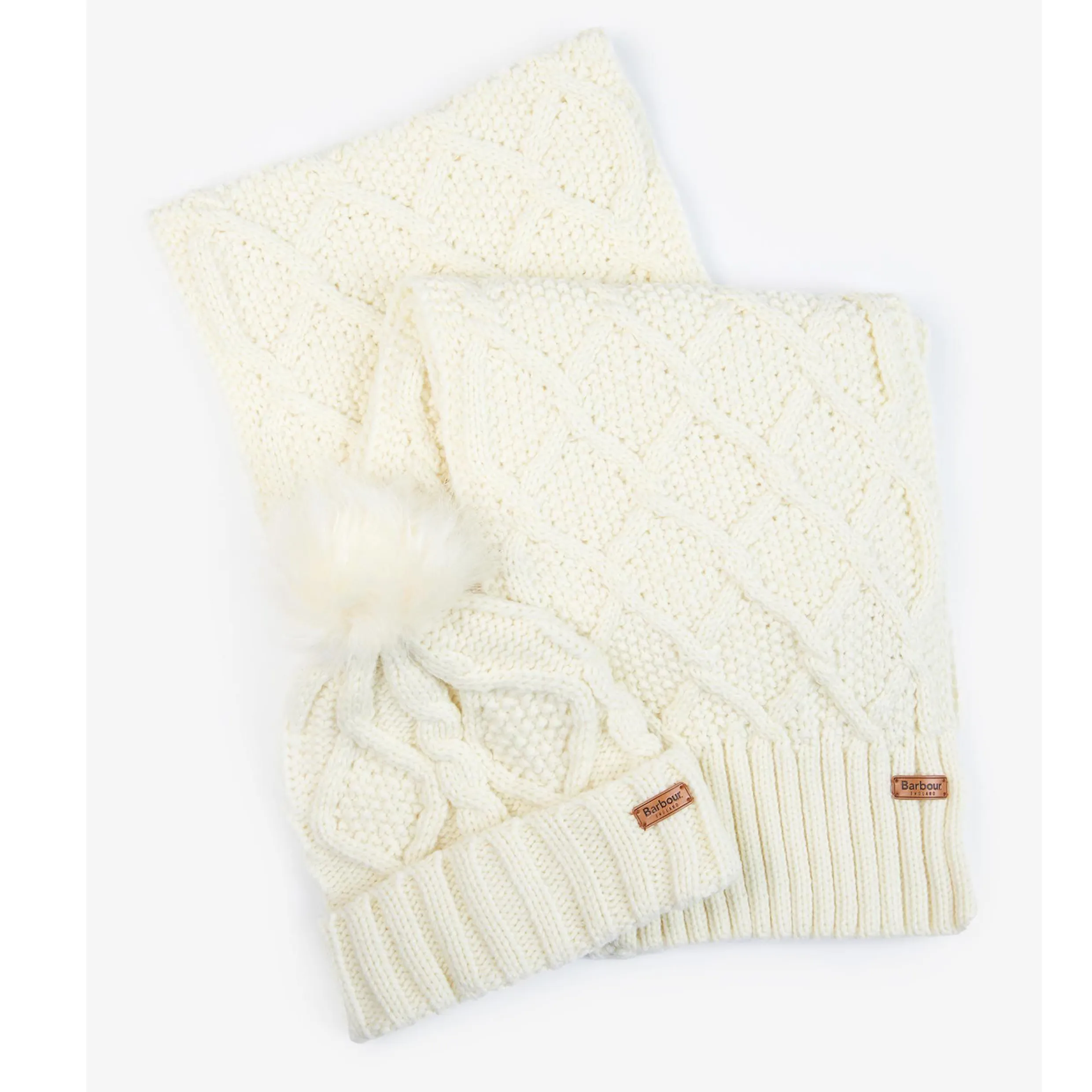 Barbour Ridley Hat & Scarf in Cream LGS0075