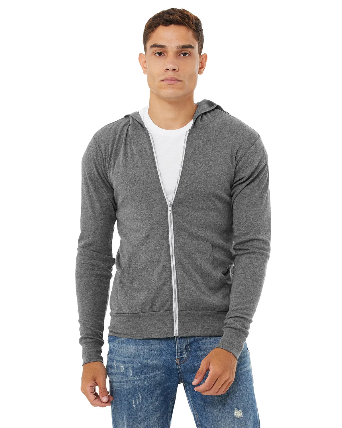 Bella + Canvas Unisex Triblend Full-Zip Lightweight Hoodie 3939 Grey Triblend