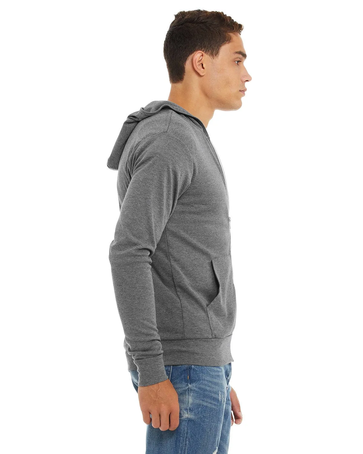 Bella + Canvas Unisex Triblend Full-Zip Lightweight Hoodie 3939 Grey Triblend