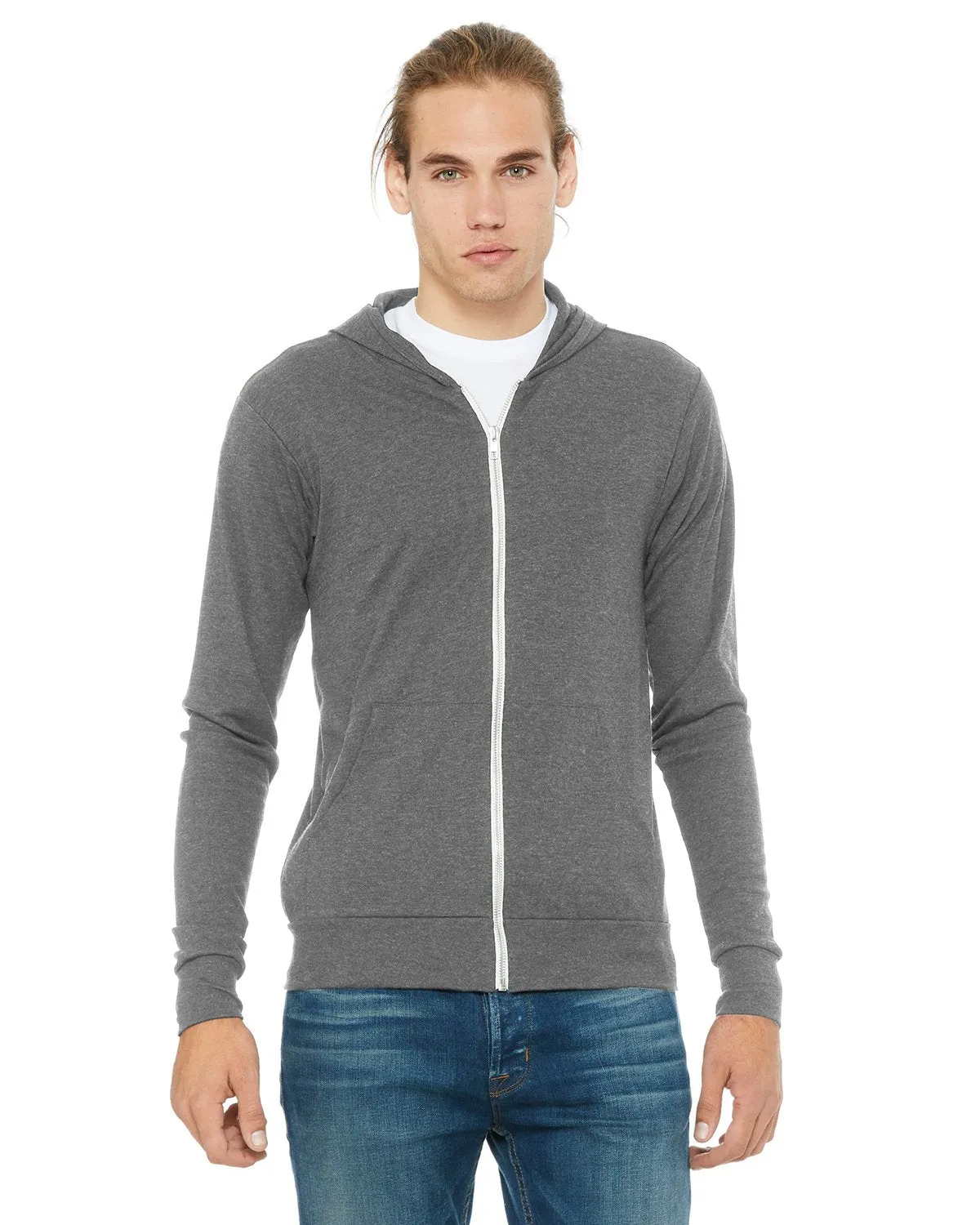 Bella + Canvas Unisex Triblend Full-Zip Lightweight Hoodie 3939 Grey Triblend