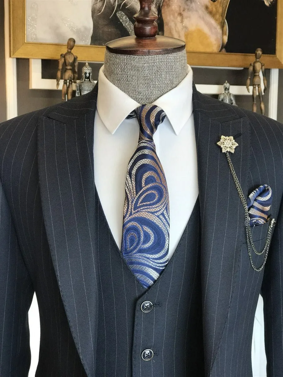 Bojoni Navy Striped Slim-Fit Suit 3-Piece