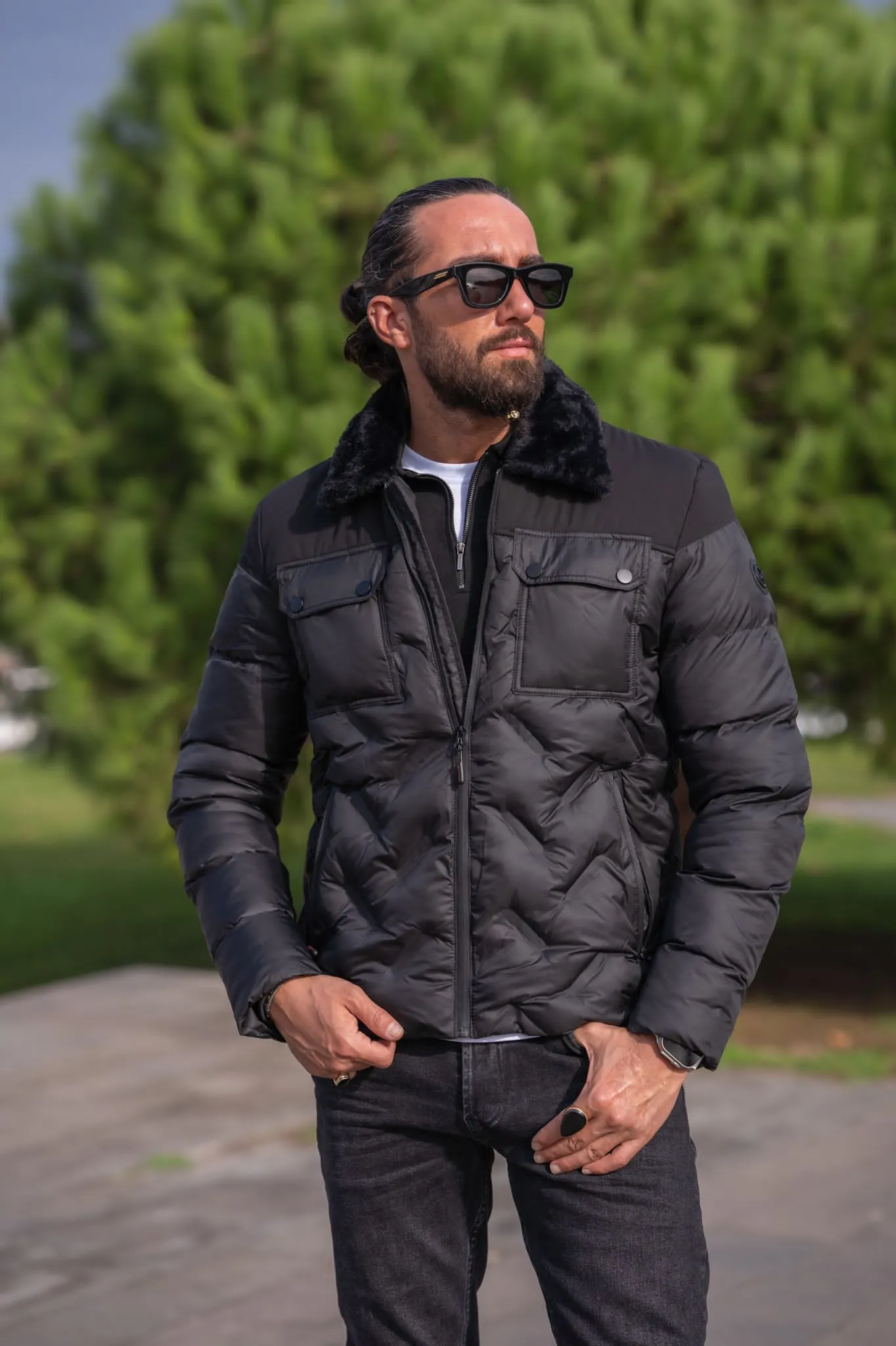 Brabion Black Slim Fit Puffer Coat