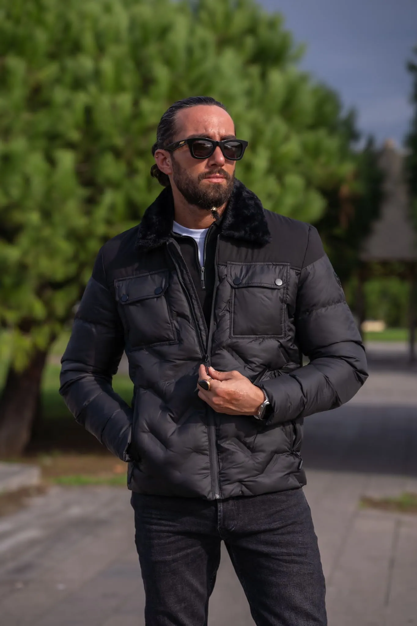 Brabion Black Slim Fit Puffer Coat