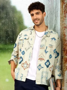 Buy Beige and Blue Printed Shirt for Men Online in India -Beyoung