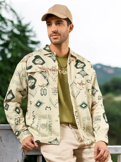 Buy Beige and Green Printed Shirt for Men Online in India -Beyoung