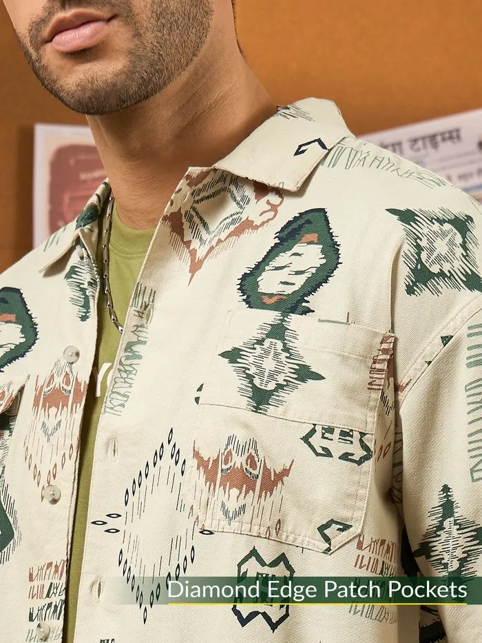 Buy Beige and Green Printed Shirt for Men Online in India -Beyoung