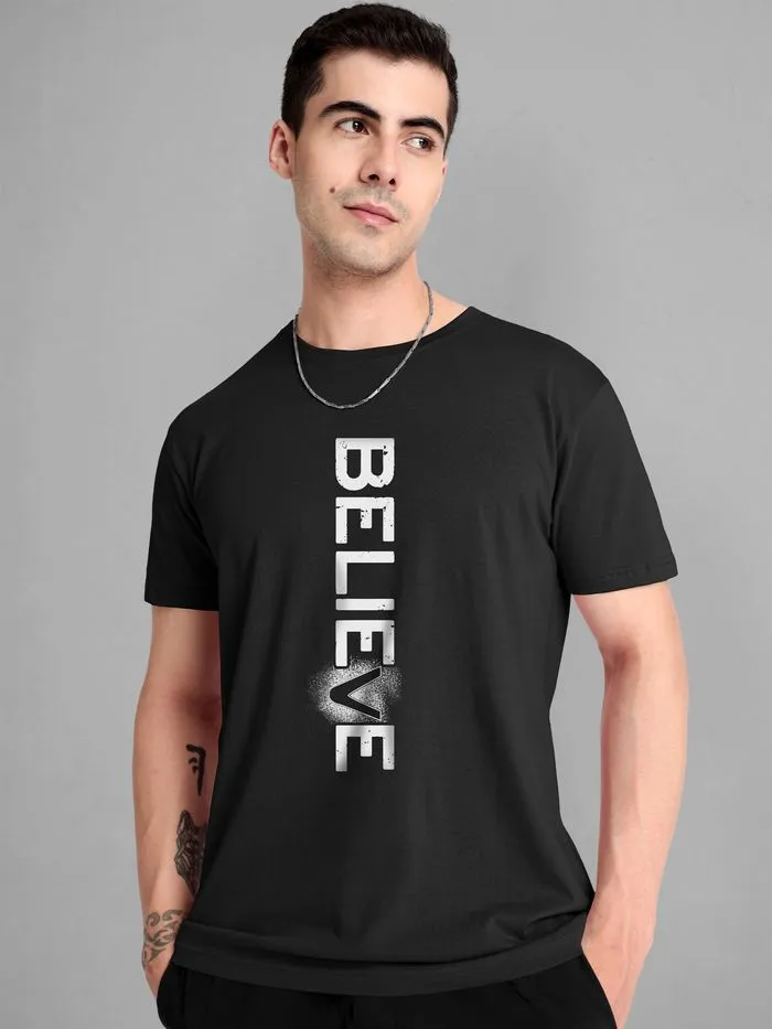 Buy Believe Black T-shirt for Men Online in India -Beyoung