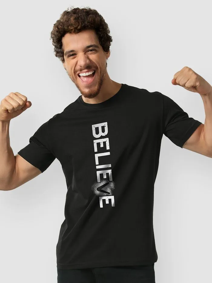 Buy Believe Black T-shirt for Men Online in India -Beyoung