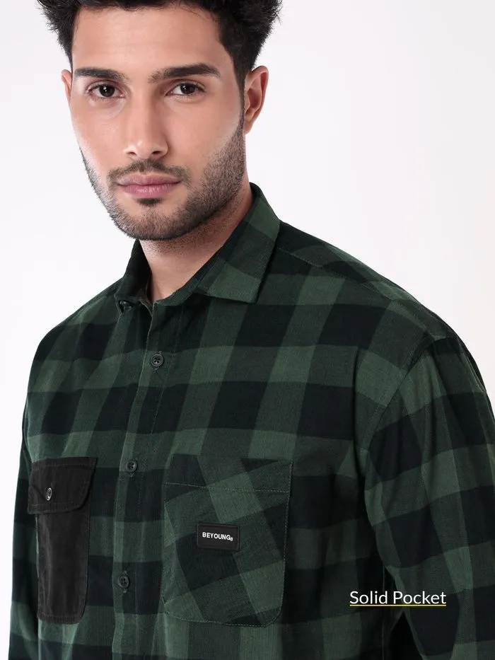 Buy Dark Green Corduroy Checked Shirt for Men for Men Online in India -Beyoung