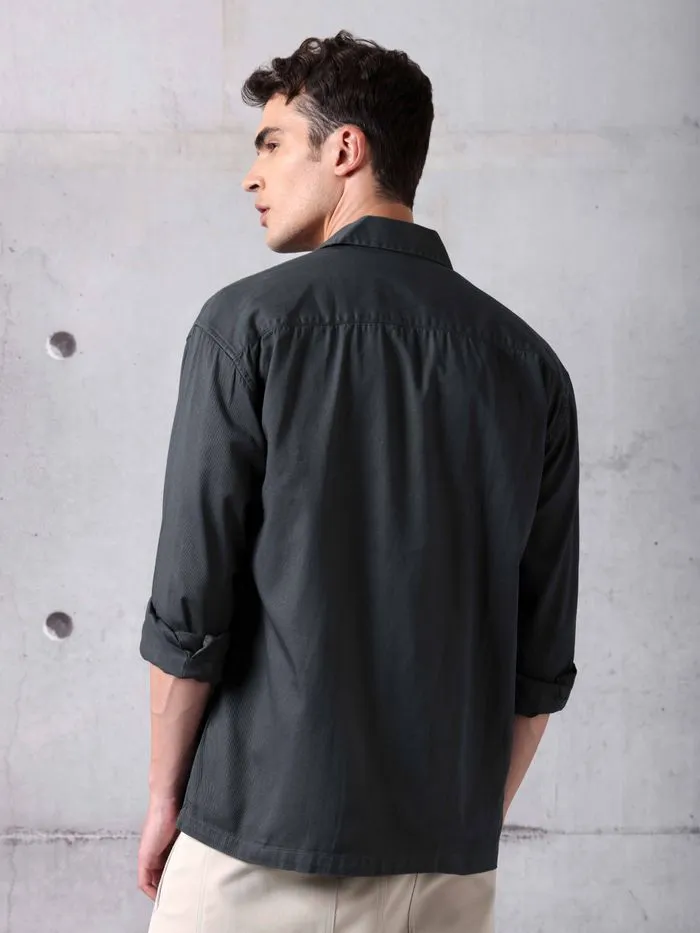 Buy Dark Grey Solid Cotton Twill Shirt for Men Online in India -Beyoung