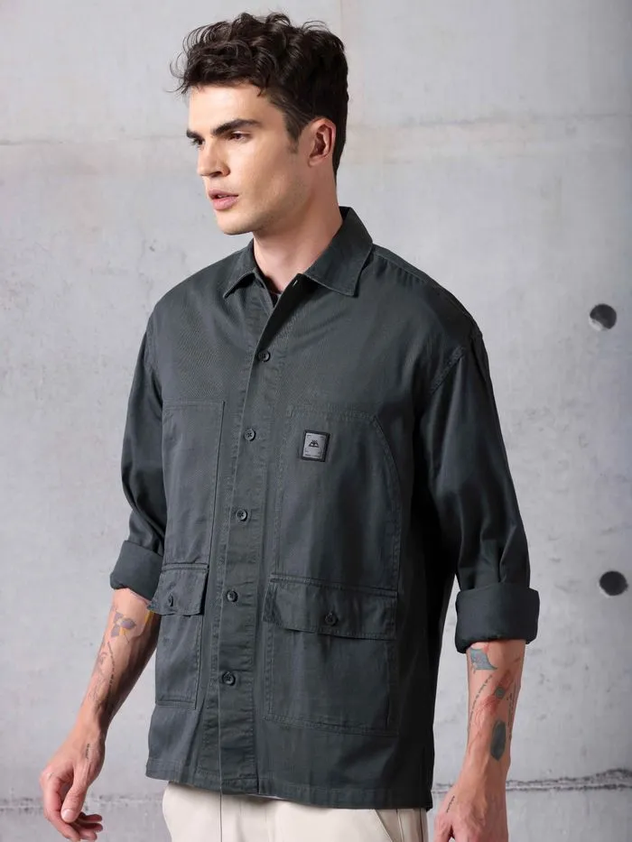 Buy Dark Grey Solid Cotton Twill Shirt for Men Online in India -Beyoung