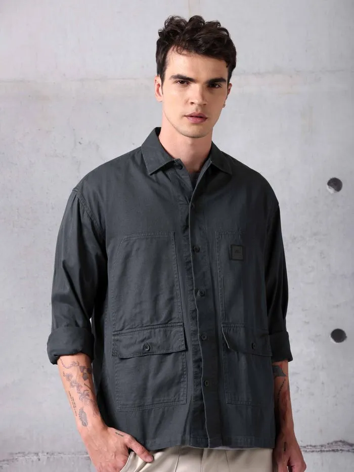 Buy Dark Grey Solid Cotton Twill Shirt for Men Online in India -Beyoung