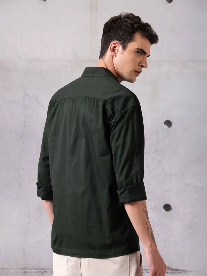 Buy Dark Olive Green Solid Cotton Twill Shirt for Men Online in India -Beyoung