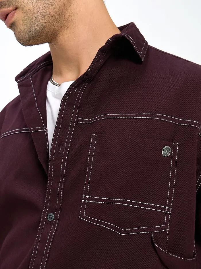 Buy French Wine Contrast Stitch Shirt for Men Online in India -Beyoung