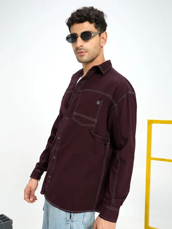 Buy French Wine Contrast Stitch Shirt for Men Online in India -Beyoung