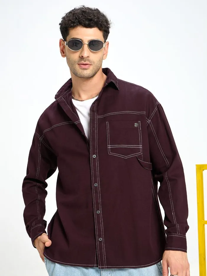 Buy French Wine Contrast Stitch Shirt for Men Online in India -Beyoung