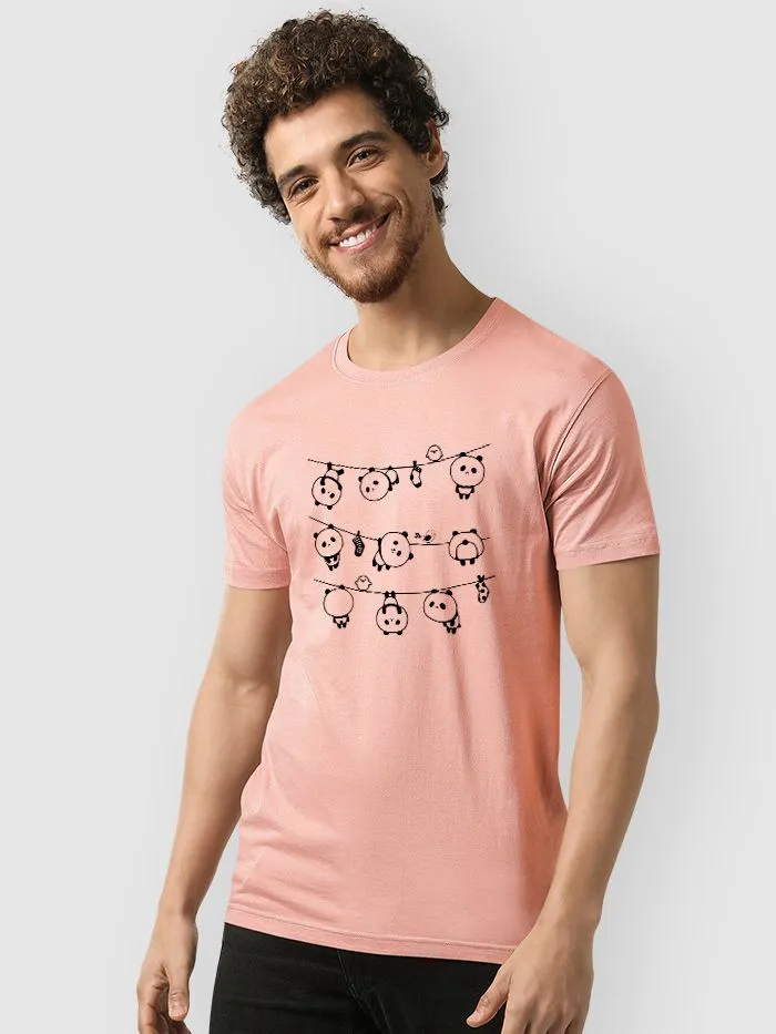 Buy Hanging Panda Pink Color T-shirt for Men Online in India -Beyoung