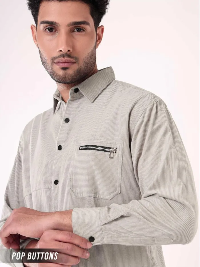 Buy Light Grey Corduroy Overshirt for Men for Men Online in India -Beyoung