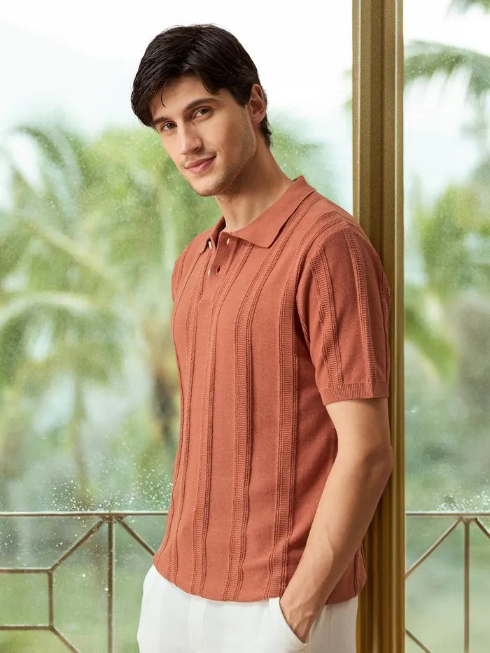 Buy Rust Brown Flat Knit Solid Polo T-Shirt For Men Online in India - Beyoung