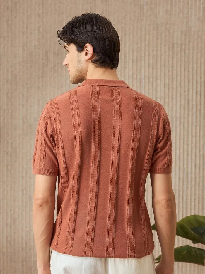 Buy Rust Brown Flat Knit Solid Polo T-Shirt For Men Online in India - Beyoung