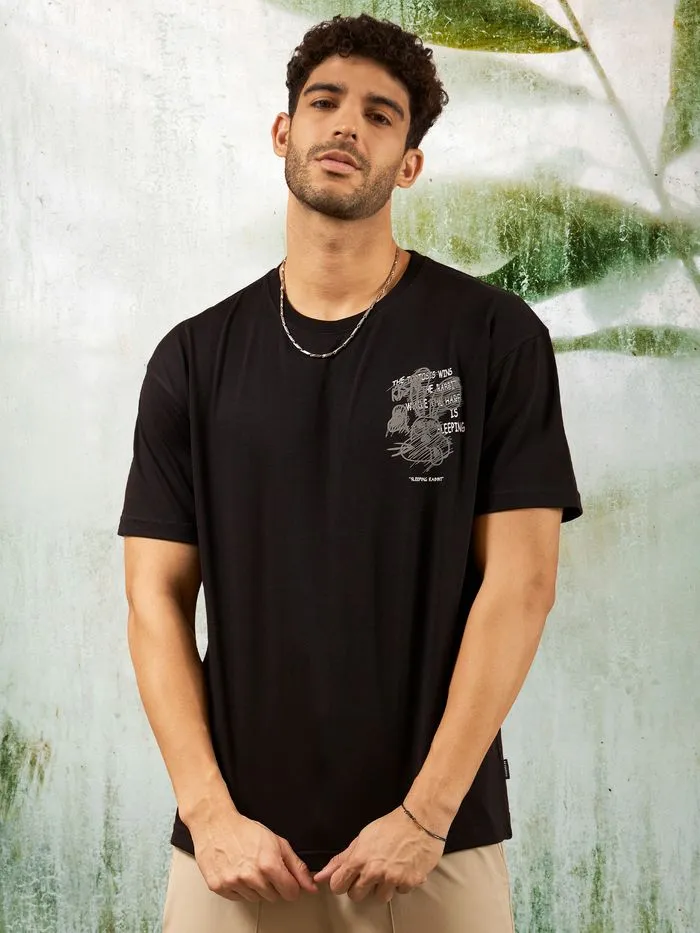 Buy Sleeping Rabbit Printed Black Oversized T-shirt for Men Online in India - Beyoung