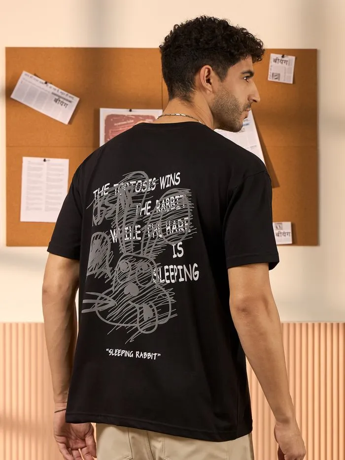 Buy Sleeping Rabbit Printed Black Oversized T-shirt for Men Online in India - Beyoung