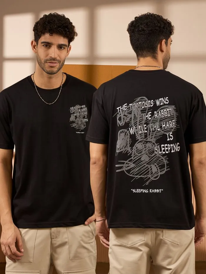 Buy Sleeping Rabbit Printed Black Oversized T-shirt for Men Online in India - Beyoung