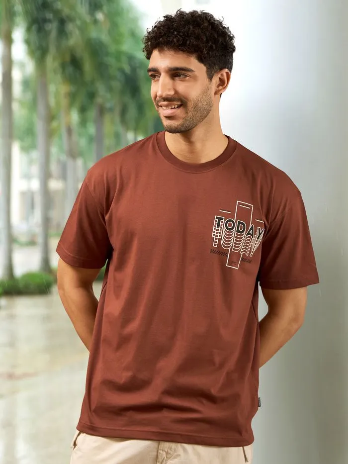 Buy Today Printed Brown Oversized T-shirt for Men Online in India - Beyoung