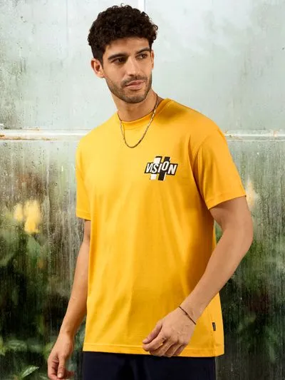 Buy Vision Printed Yellow Oversized T-shirt for Men Online in India - Beyoung