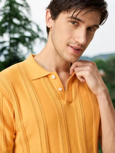 Buy Yellow Flat Knit Solid Polo T-Shirt For Men Online in India - Beyoung