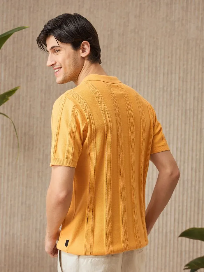 Buy Yellow Flat Knit Solid Polo T-Shirt For Men Online in India - Beyoung