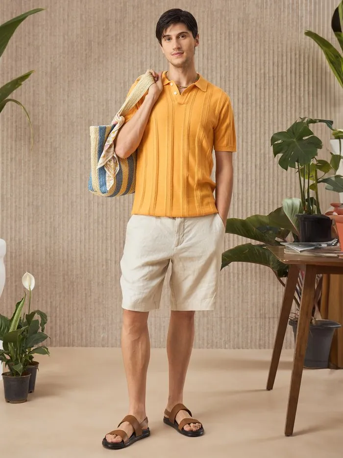 Buy Yellow Flat Knit Solid Polo T-Shirt For Men Online in India - Beyoung