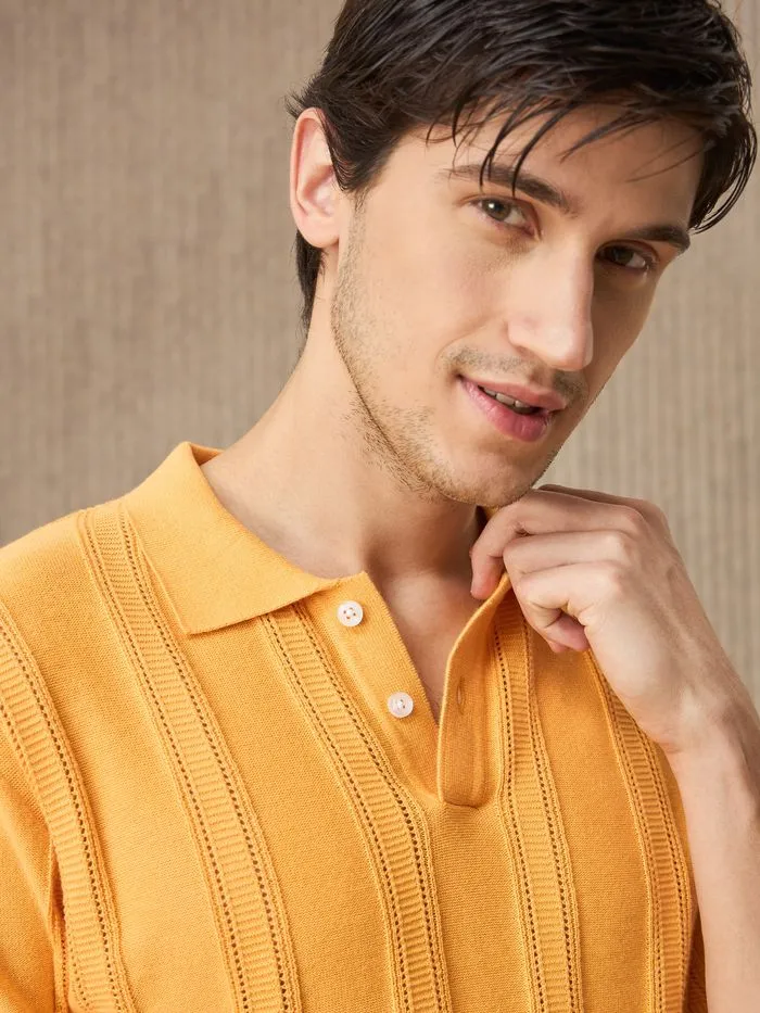 Buy Yellow Flat Knit Solid Polo T-Shirt For Men Online in India - Beyoung