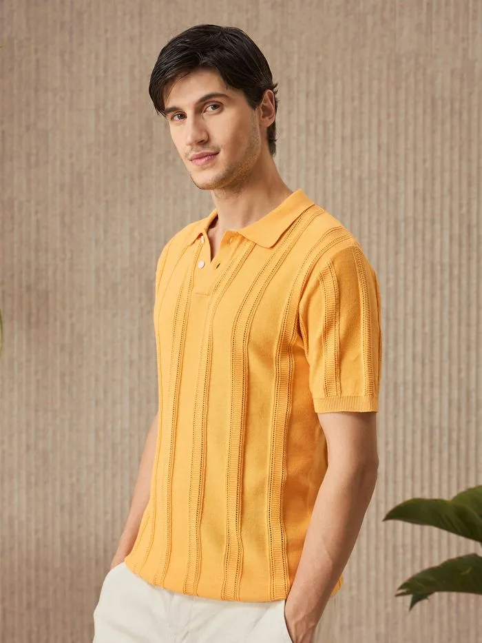 Buy Yellow Flat Knit Solid Polo T-Shirt For Men Online in India - Beyoung