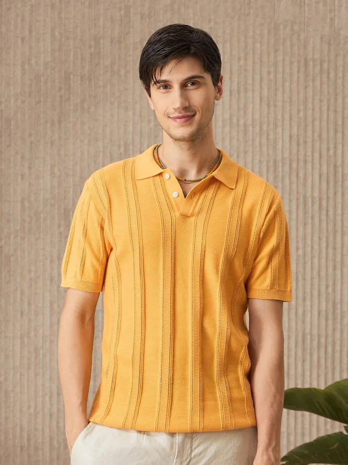 Buy Yellow Flat Knit Solid Polo T-Shirt For Men Online in India - Beyoung