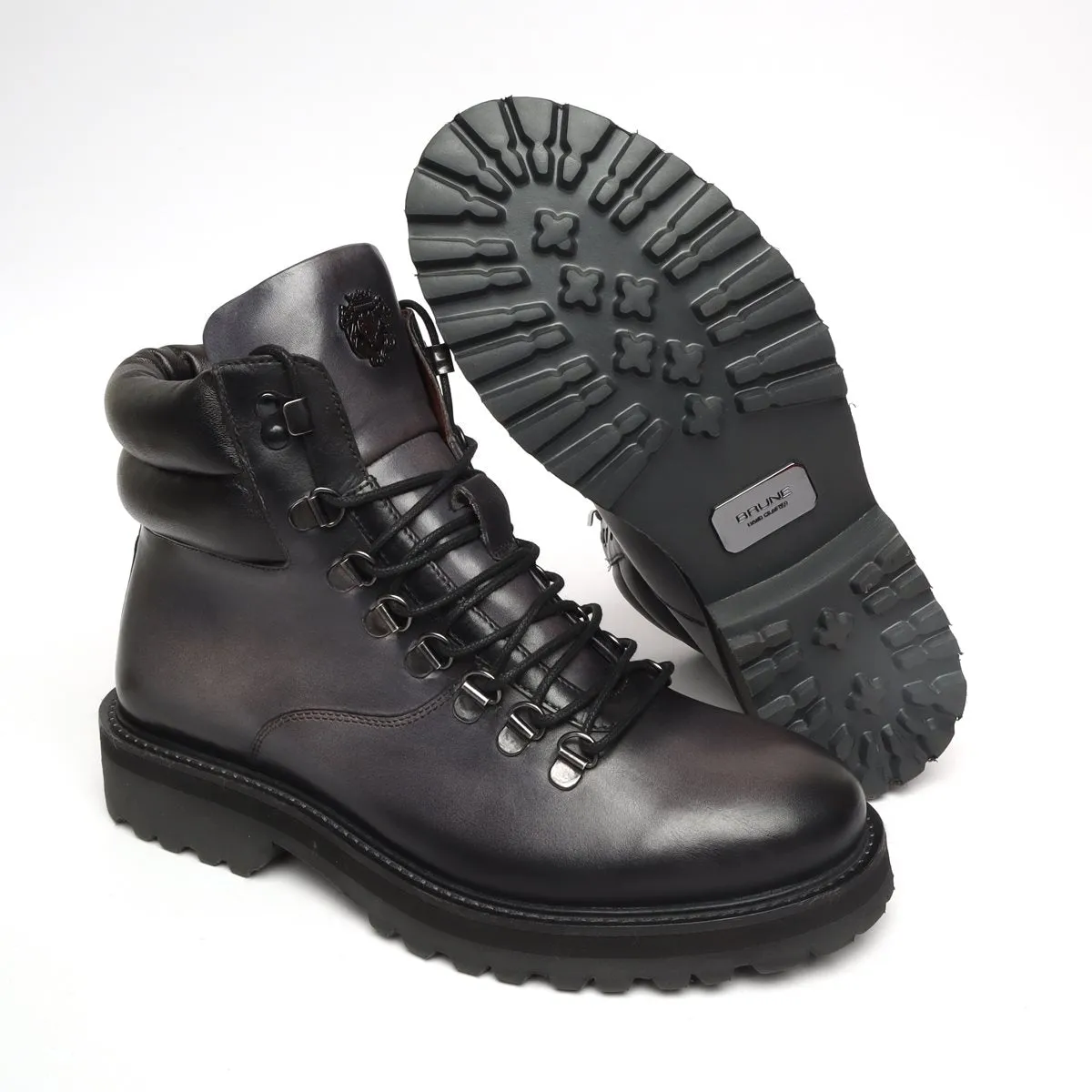 Charcoal Grey Leather Biker Boot In Feather Light Weight For Men By Brune & Bareskin