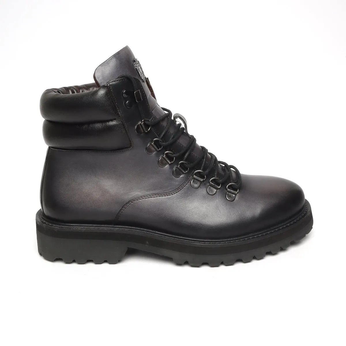 Charcoal Grey Leather Biker Boot In Feather Light Weight For Men By Brune & Bareskin