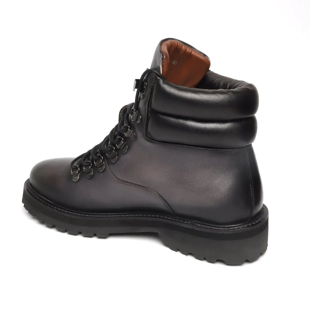 Charcoal Grey Leather Biker Boot In Feather Light Weight For Men By Brune & Bareskin