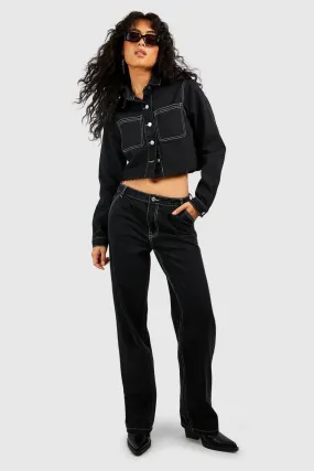 Contrast Stitch Midrise Wide Leg Jeans